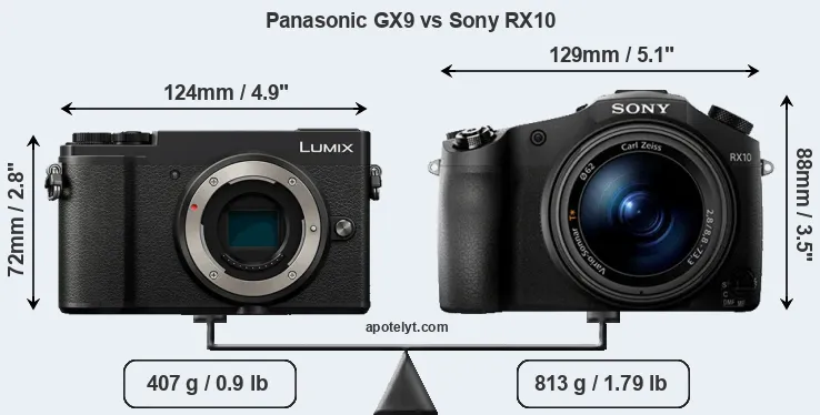 Size Panasonic GX9 vs Sony RX10