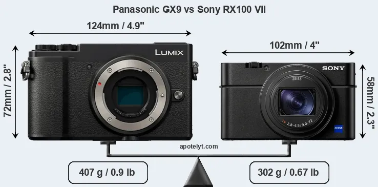 Size Panasonic GX9 vs Sony RX100 VII