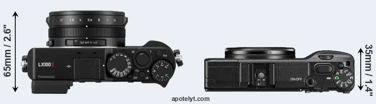 Compare LX100 II versus GR II top