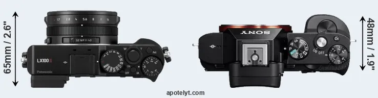 Compare LX100 II versus A7 top