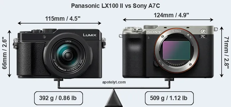 Size Panasonic LX100 II vs Sony A7C