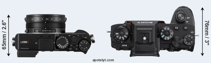 Compare LX100 II versus A9 II top