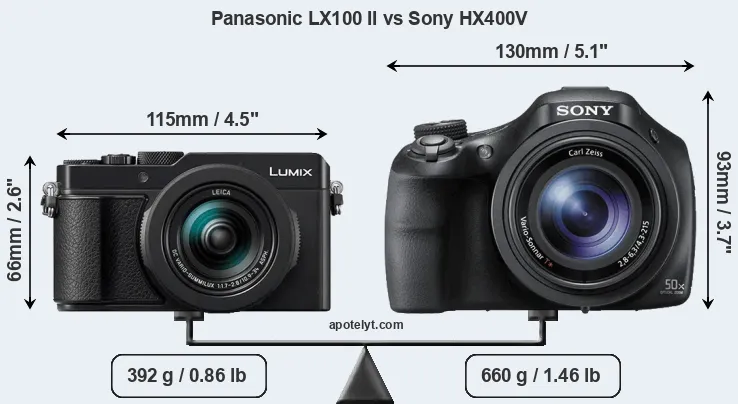 Size Panasonic LX100 II vs Sony HX400V