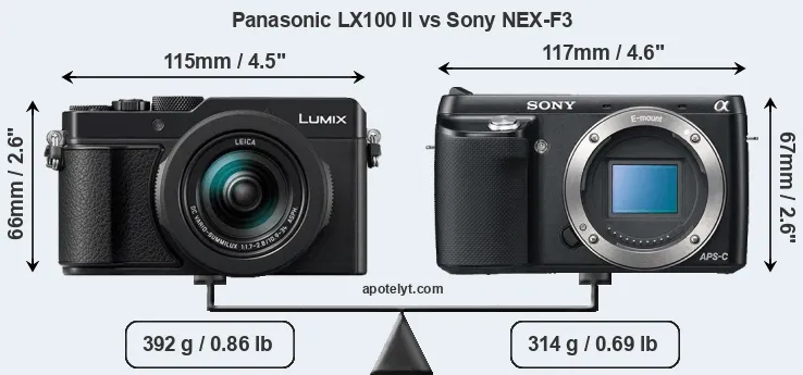 Size Panasonic LX100 II vs Sony NEX-F3