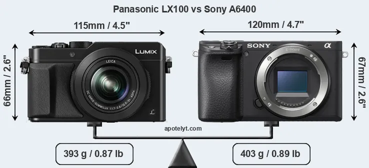 Size Panasonic LX100 vs Sony A6400