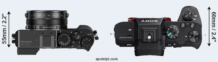 Compare LX100 versus A7R II top