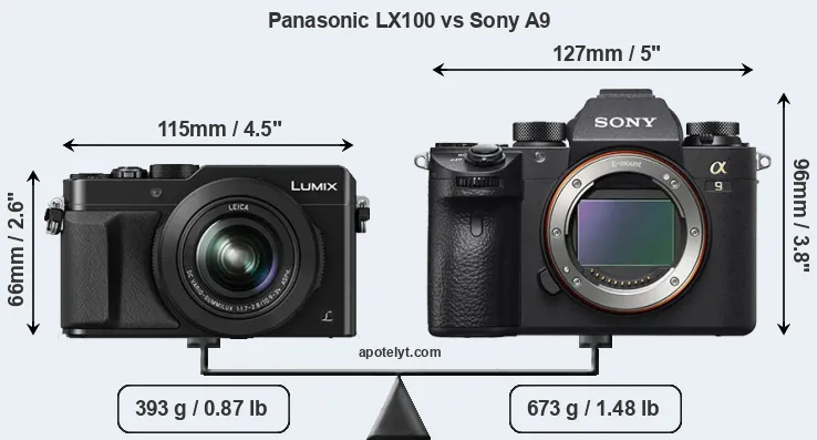 Size Panasonic LX100 vs Sony A9