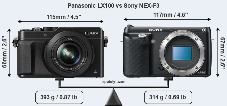 Size Panasonic LX100 vs Sony NEX-F3