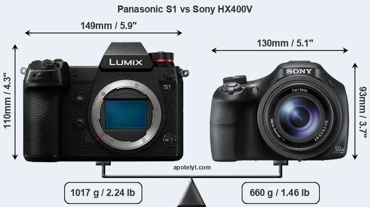 Size Panasonic S1 vs Sony HX400V