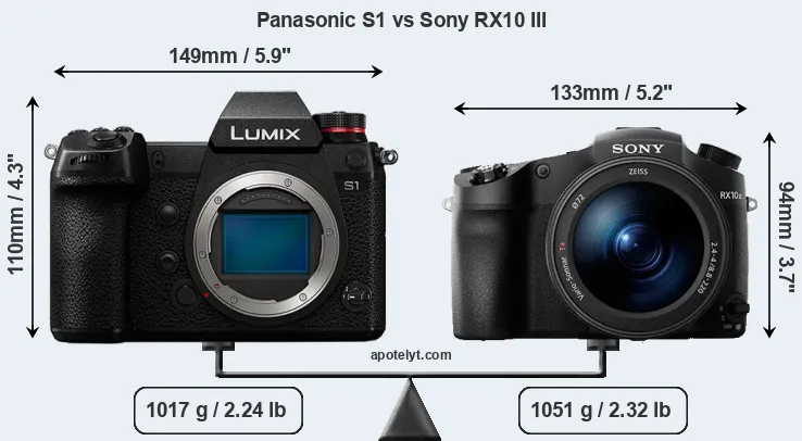 Size Panasonic S1 vs Sony RX10 III