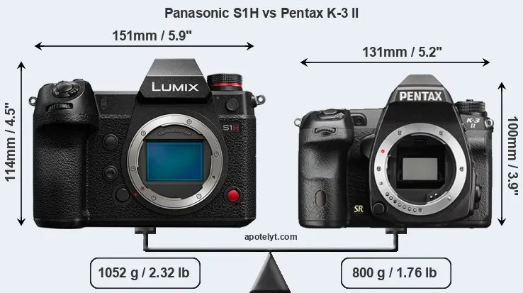 Size Panasonic S1H vs Pentax K-3 II
