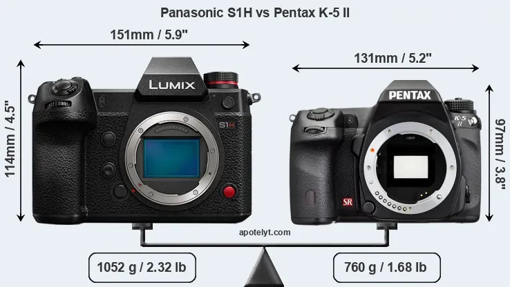 Size Panasonic S1H vs Pentax K-5 II