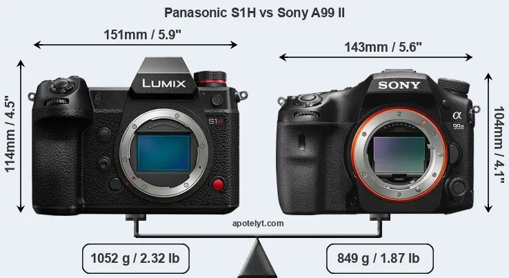 Size Panasonic S1H vs Sony A99 II