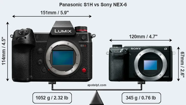 Size Panasonic S1H vs Sony NEX-6