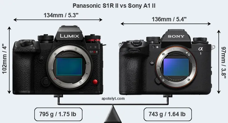 Size Panasonic S1R II vs Sony A1 II