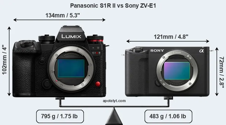 Size Panasonic S1R II vs Sony ZV-E1