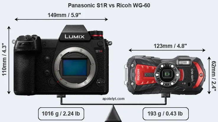 Size Panasonic S1R vs Ricoh WG-60