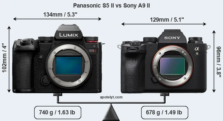 Size Panasonic S5 II vs Sony A9 II