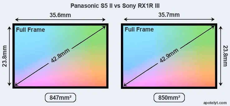 Panasonic S5 II and Sony RX1R III sensor measures