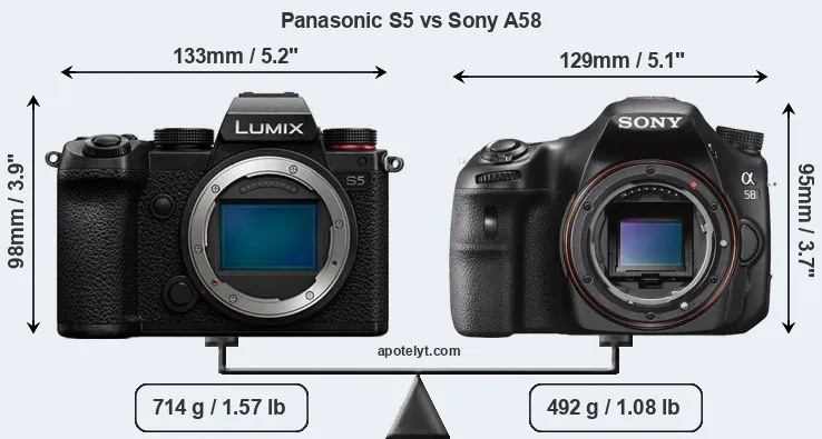 Size Panasonic S5 vs Sony A58