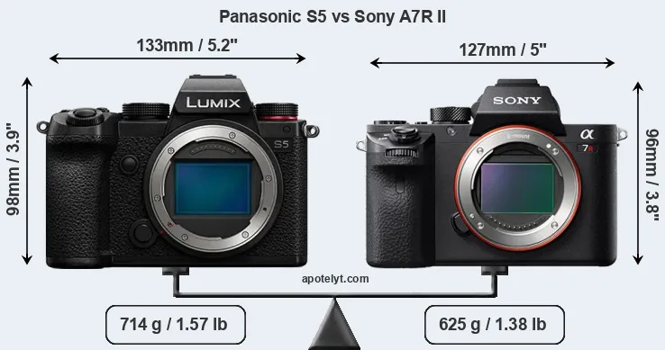 Size Panasonic S5 vs Sony A7R II