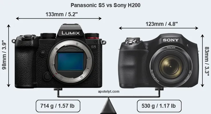 Size Panasonic S5 vs Sony H200