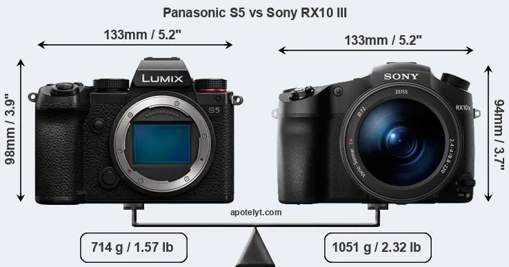 Size Panasonic S5 vs Sony RX10 III