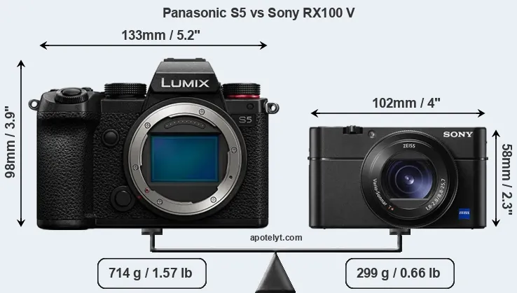 Size Panasonic S5 vs Sony RX100 V