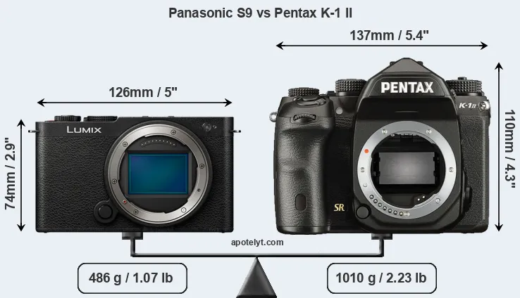 Size Panasonic S9 vs Pentax K-1 II