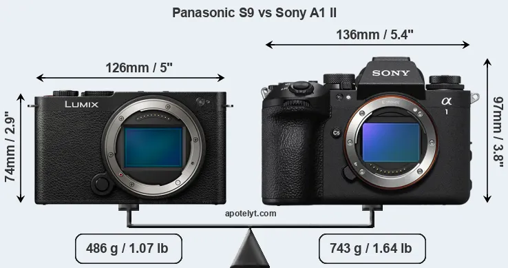 Size Panasonic S9 vs Sony A1 II