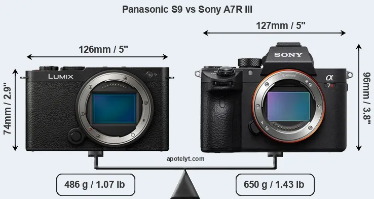 Size Panasonic S9 vs Sony A7R III
