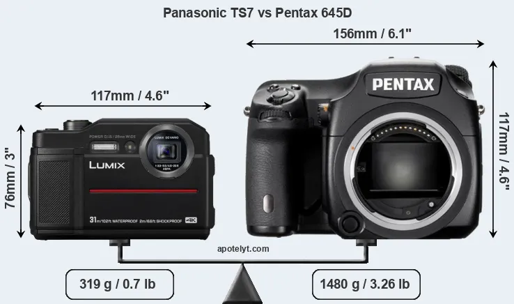 Size Panasonic TS7 vs Pentax 645D