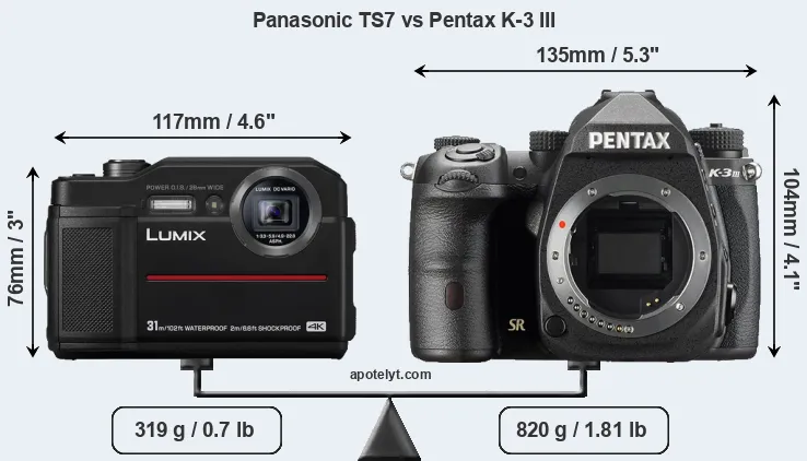 Size Panasonic TS7 vs Pentax K-3 III