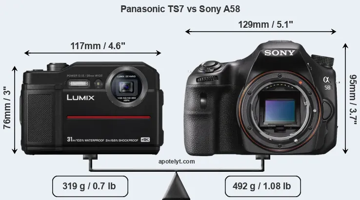 Size Panasonic TS7 vs Sony A58