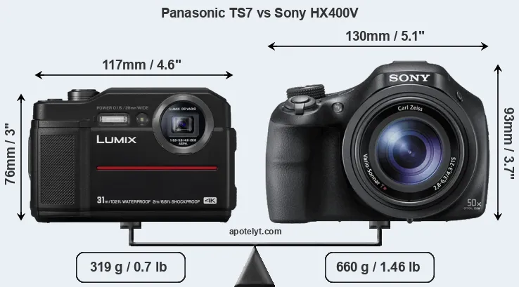 Size Panasonic TS7 vs Sony HX400V