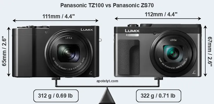 Size Panasonic TZ100 vs Panasonic ZS70