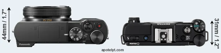 Compare TZ100 versus Pentax Q top