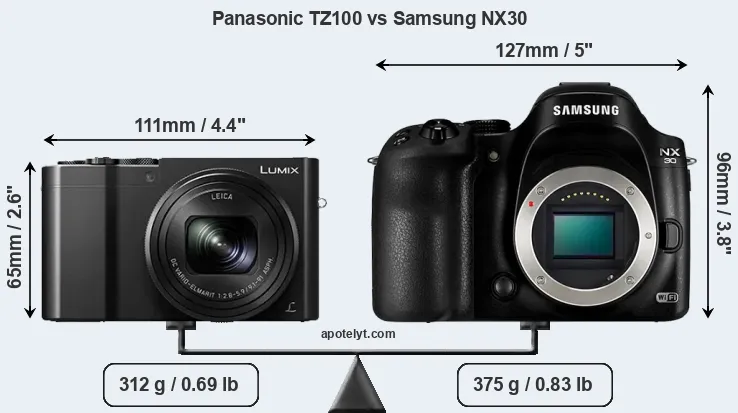 Size Panasonic TZ100 vs Samsung NX30