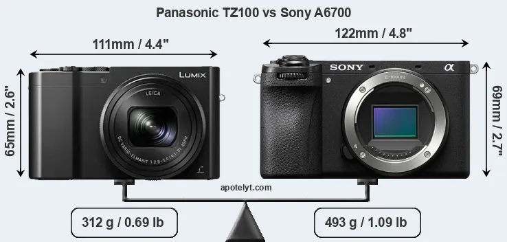 Size Panasonic TZ100 vs Sony A6700