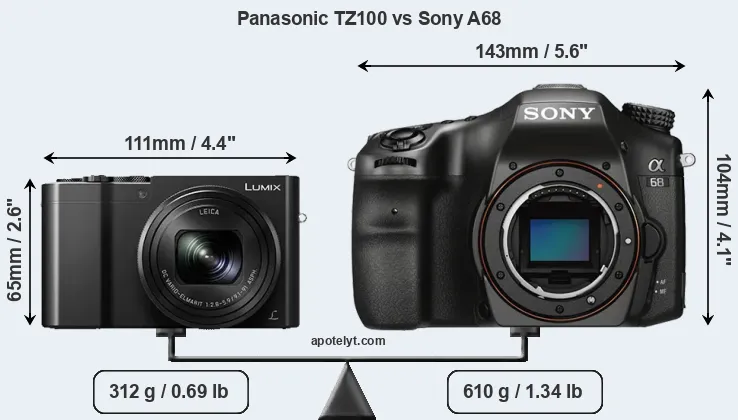 Size Panasonic TZ100 vs Sony A68
