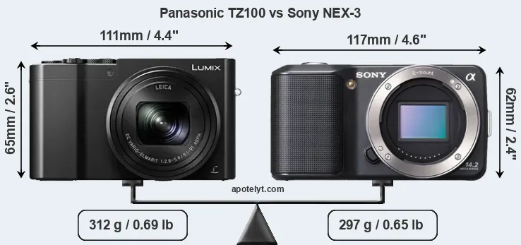 Size Panasonic TZ100 vs Sony NEX-3