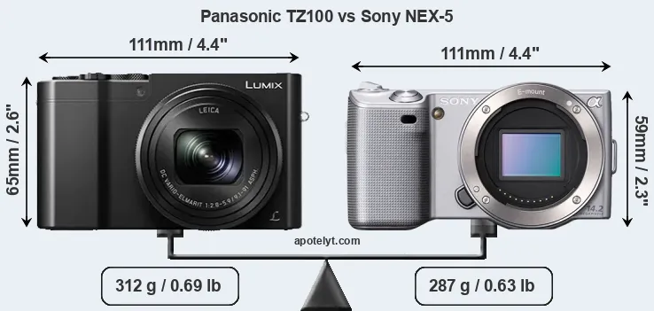 Size Panasonic TZ100 vs Sony NEX-5