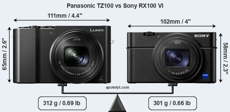 Size Panasonic TZ100 vs Sony RX100 VI