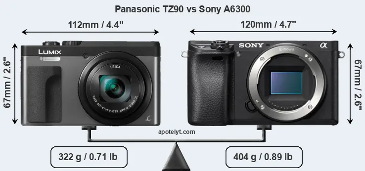 Size Panasonic TZ90 vs Sony A6300