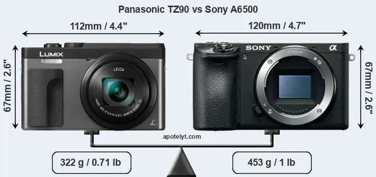 Size Panasonic TZ90 vs Sony A6500