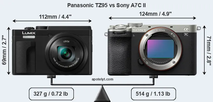 Size Panasonic TZ95 vs Sony A7C II