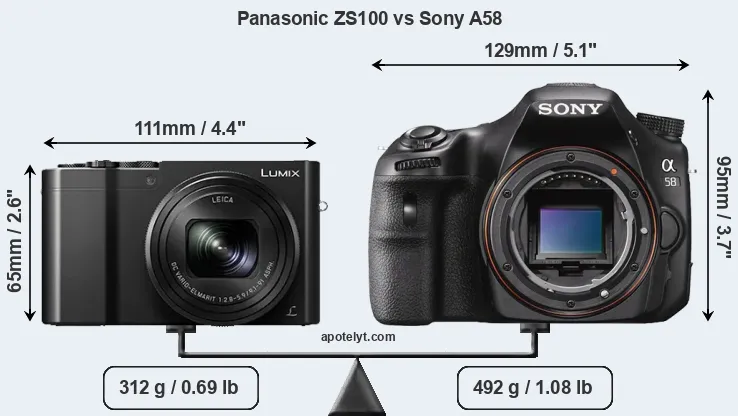 Size Panasonic ZS100 vs Sony A58