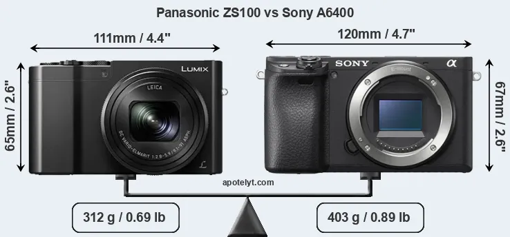 Size Panasonic ZS100 vs Sony A6400