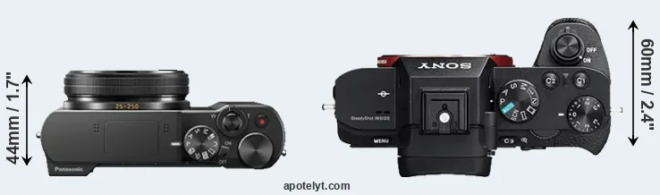Compare ZS100 versus A7 II top