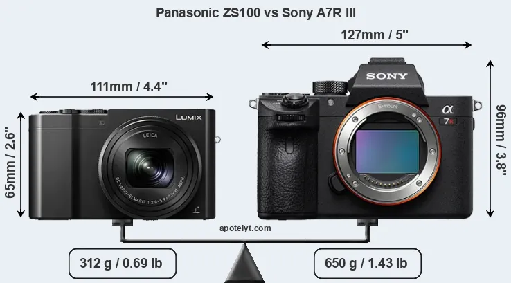 Size Panasonic ZS100 vs Sony A7R III
